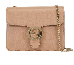 Small Interlocking G Shoulder Bag, Leather, Beige, 520981, 2*